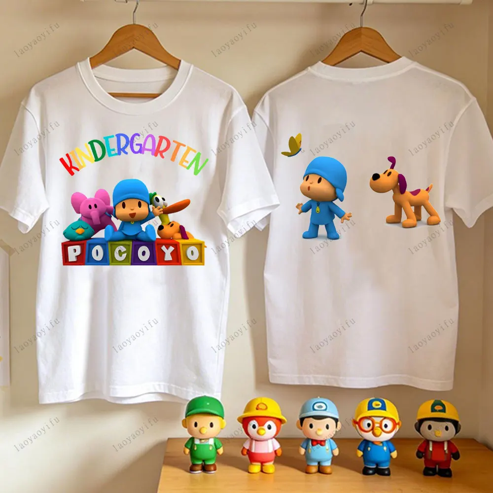

KINDERGARTEN P-POCOYO Kawai T-Shirt Summer Cotton Short Sleeve Oversized Graphic Tee Breathable Streetwear Vacation Clothes