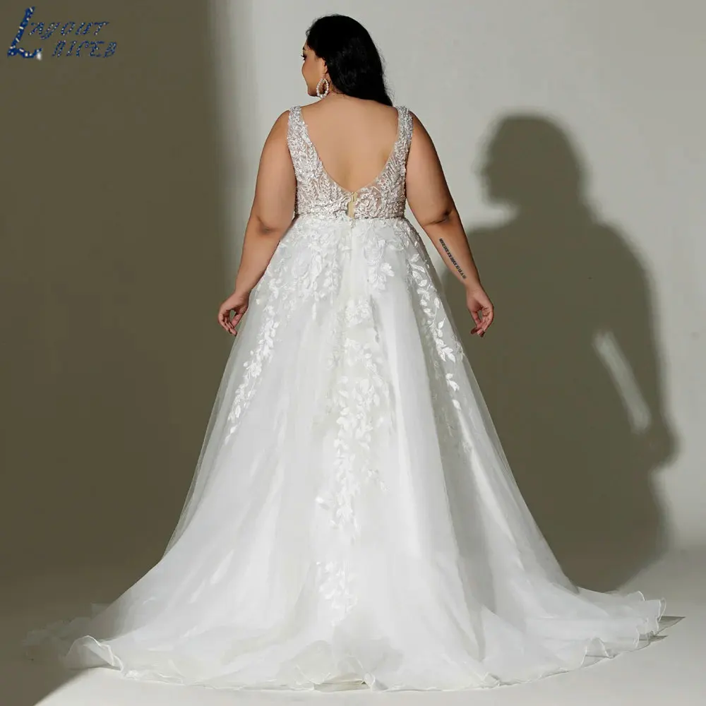 LAYOUT NICEB 2024 abiti da sposa classici con scollo a V in pizzo elegante Plus Size abiti da sposa senza maniche a-line Robe De mariee Custom MadeLAYOUT NICEB 2024 abiti da sposa classici con scollo a V in pizzo elega