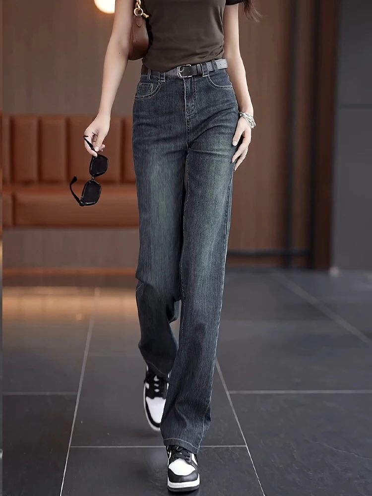 

Retro High Waist Loose Straight Leg Jeans Women's Spring Autumn Cement Grey Slimming Wide Leg Pants Casual Comfortable