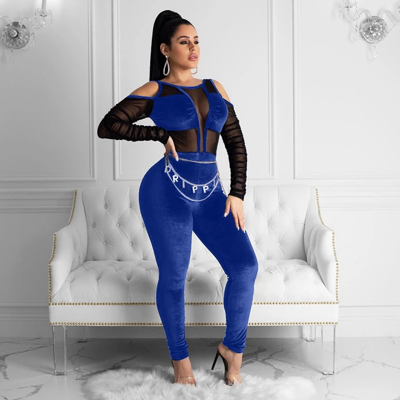 Elegante Sexy Macacões para As Mulheres 2022 Manga Longa Patchwork Malha Preto Bodycon Macacão Macacão Backless Party Club Macacão