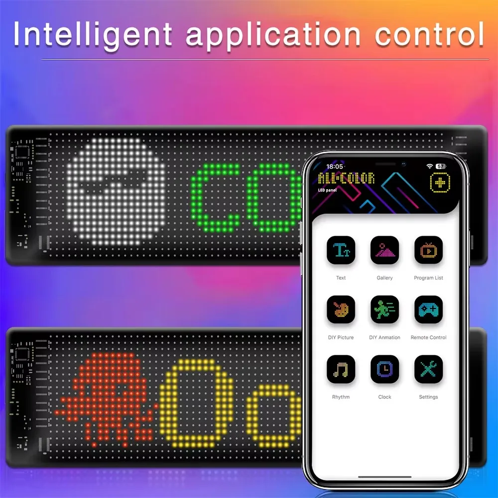 LED Matrix Pixel Panel Light 5V USB Smart App Control Przewijany reklamowy znak samochodowy LED Animacja z niestandardową funkcją