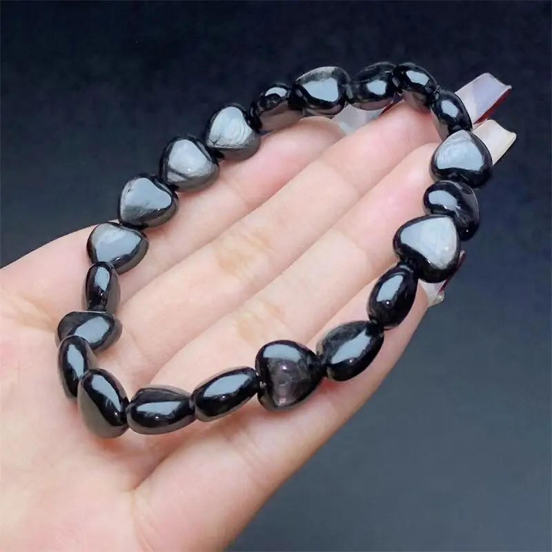 Natural Hypersthene Heart Bracelet Crystal Gemstone Fashion Healing Reiki Yoga Energy Holiday Gift1pcs