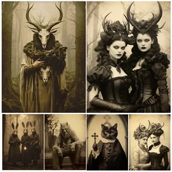 Pagan Witchcraft Photo,Art Poster Print,Cat Priest,Frankenstein,Creepy Ghost,Demon Women With Horns, vintage Wall Art Decoration