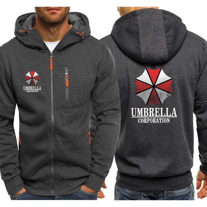 Hoodies Men Jacket Umbrella Corporation Print Casual HipHop Harajuku Hooded Sweatshirts Mens Zipper Jacket Man Hoody Clothing