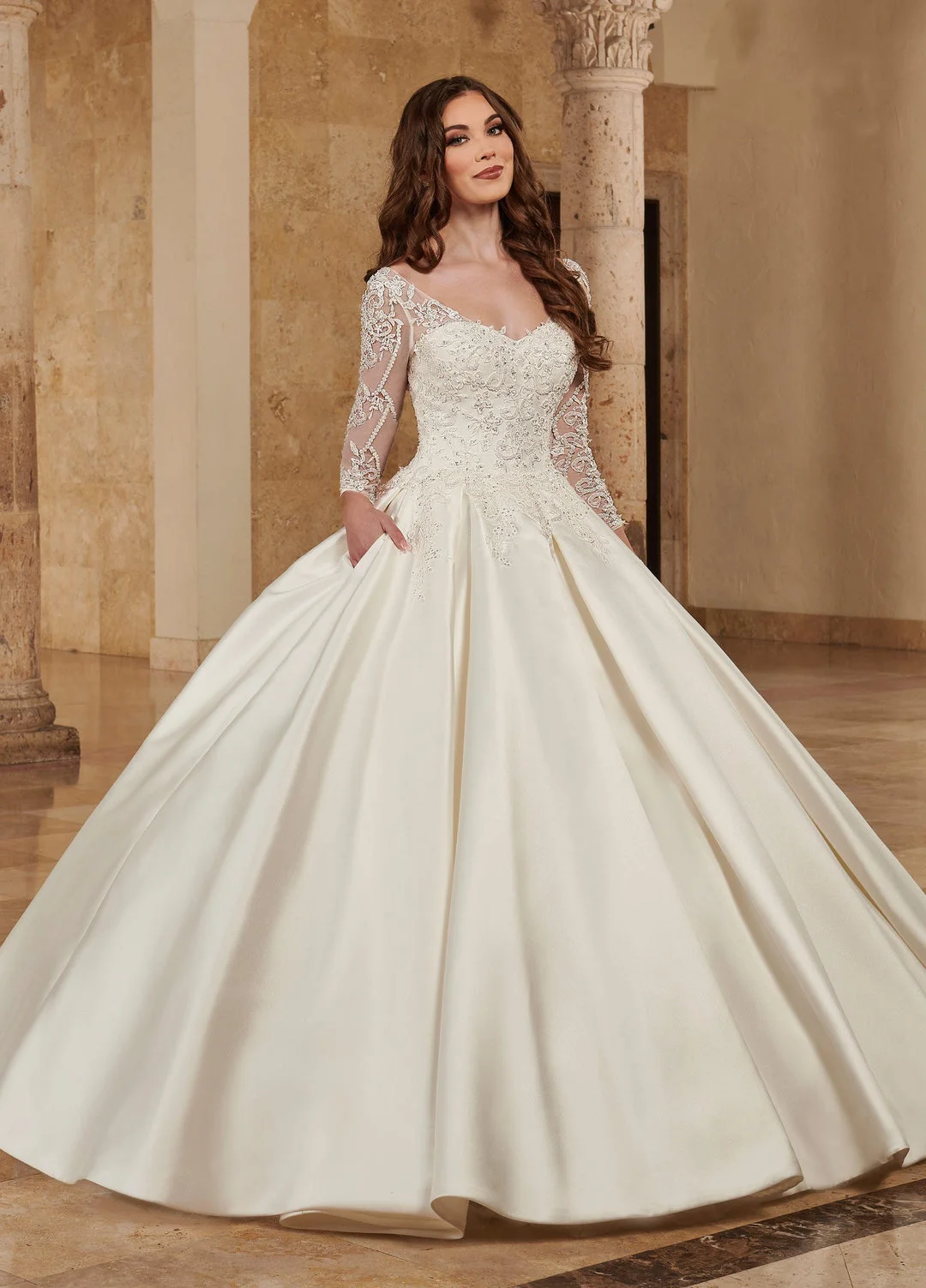 

Satin Sweetheart A-line Wedding Dresses Three Quarter Sleeve Illusion Lace Appliques Party Dress Luxury Long Bridal Gowns 2024