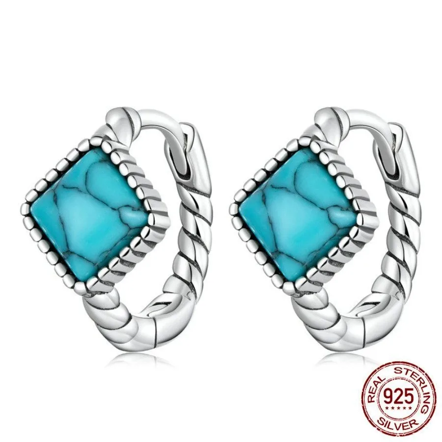 Women's Square Turquoise Geometric Sterling Silver Earrings