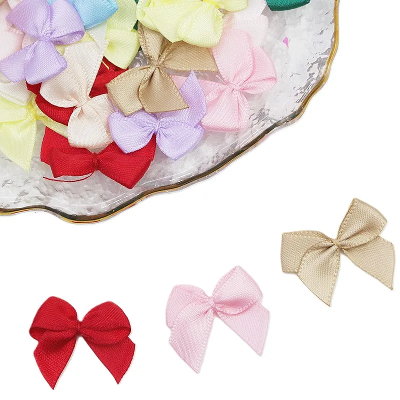 (50 Pcs) Colorful Ribbon Bows 2.5x2.5cm Small Size Polyester Satin Bow Flower Craft DIY Hair Accessories