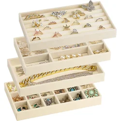 Velvet Jewelry Display Exquisite Jewellery Holder Portable Ring Earrings Necklace Organizer Storage Box Organizator Trays Beige