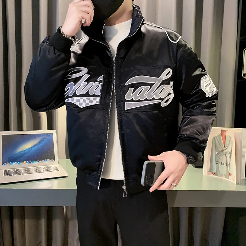 Winter Bomber jacke für Männer Brief Stand Kragen warme Puffer Parkas lose lässige HipHop Mantel Streetwear Männer Kleidung