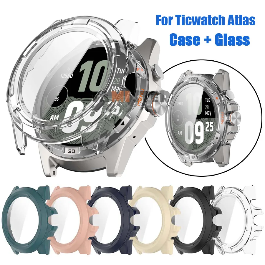 For Ticwatch Atlas Case Cover Tempered Glass Protective Shell Bumper For Ticwatch Atlas Screen Protector Frame Case Accessories