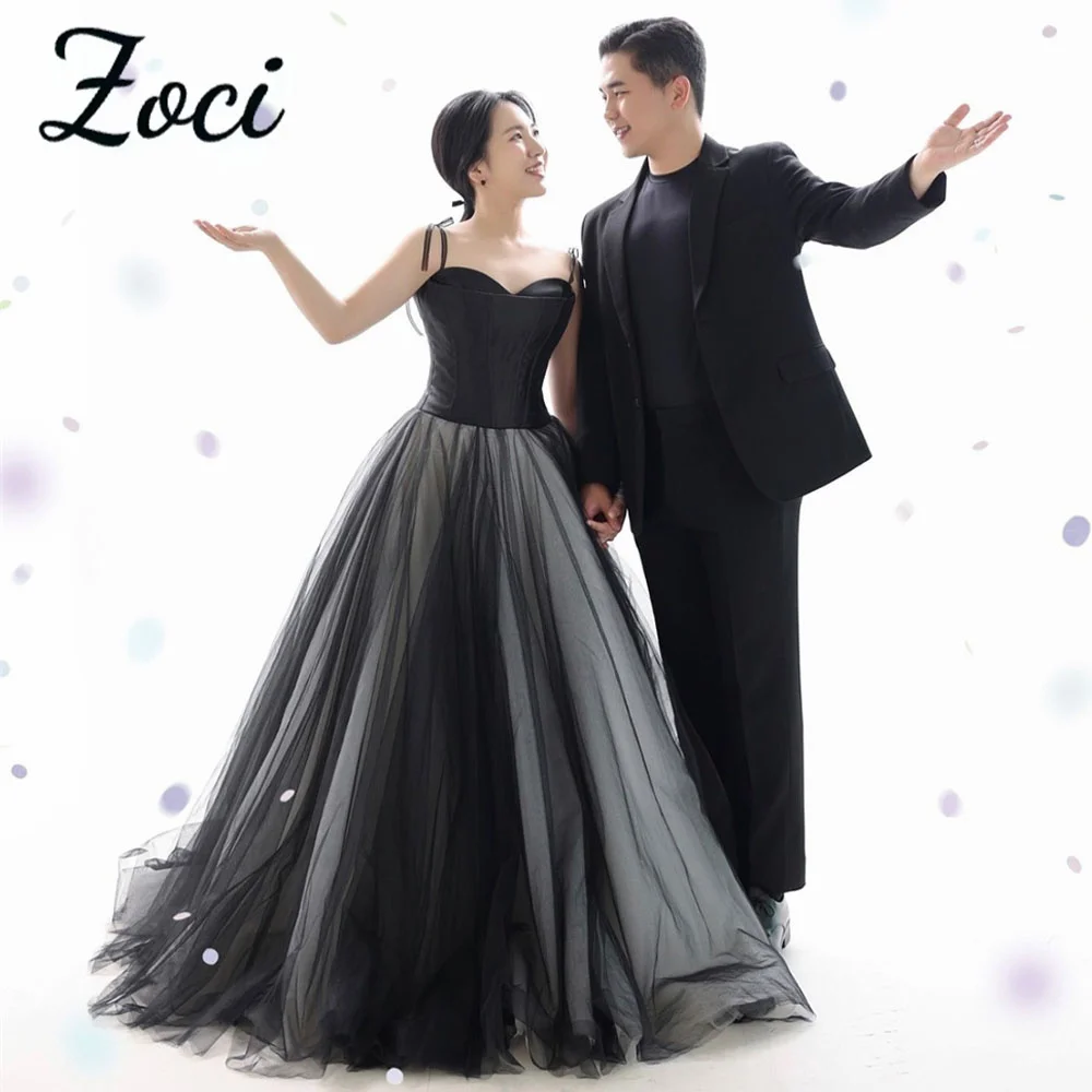 

Zoci Classic Sweetheart Black Korea Wedding Dresses Spagheti Straps Princess A-line Photos Shoot Customized Bride Party Gown