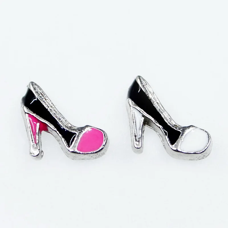 

Wholesale 20pcs Enamel High Heels Shoe Floating Charms Living Glass Lockets Bracelet Diy Jewelry Accessory