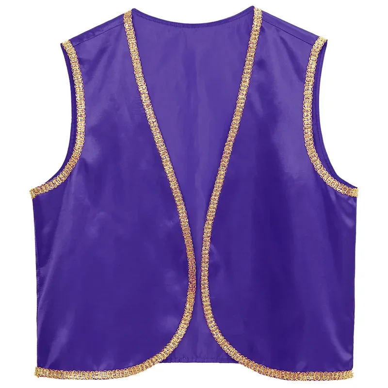 WU01 Mens Festival Vest 아랍 프린스 이스트 술탄 코스프레 의상 오픈 프론트 자켓 골드 테두리 할로윈 아라비안 역할 PlayinJk5 *!