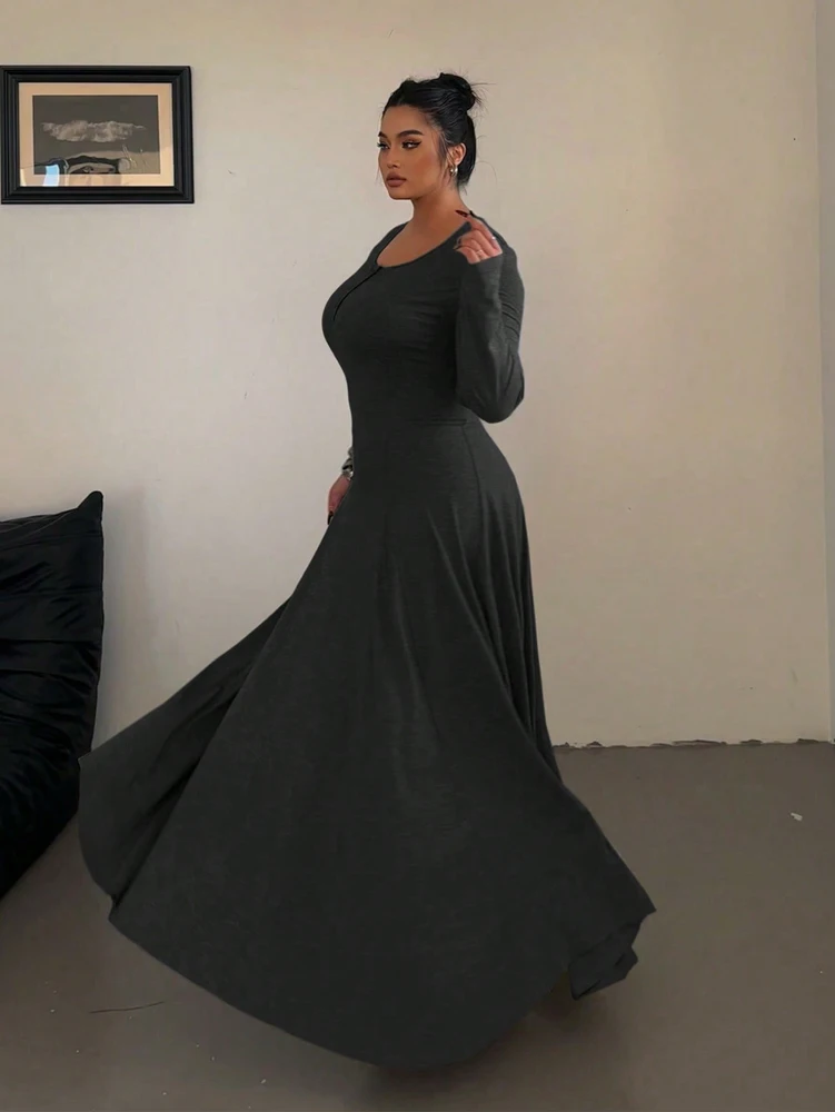 Grande taille automne nouveauté femmes Chic couleur unie tricoté élégant taille défini minceur a-ligne jupe avec drapé