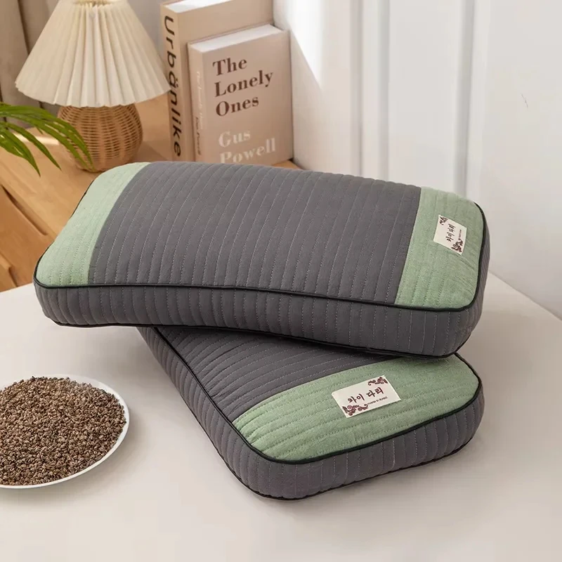 100% Cotton Buckwheat Pillow for Sleeping, Neck Support Pillow, Natural Herbal Bread Pillow Core for Adults Home Use Single Bed