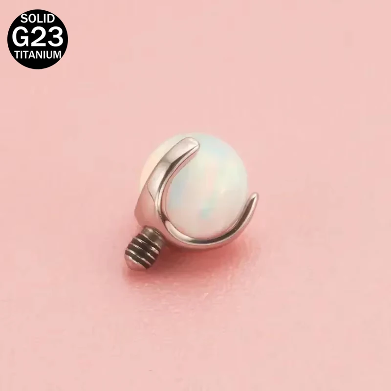 ASTM F136 Titanium 3 Prong Set Opal Ball Tops Internal Threaded Dermal Anchor Base Nipple Tongue Labret Piercing Jewelry Ends