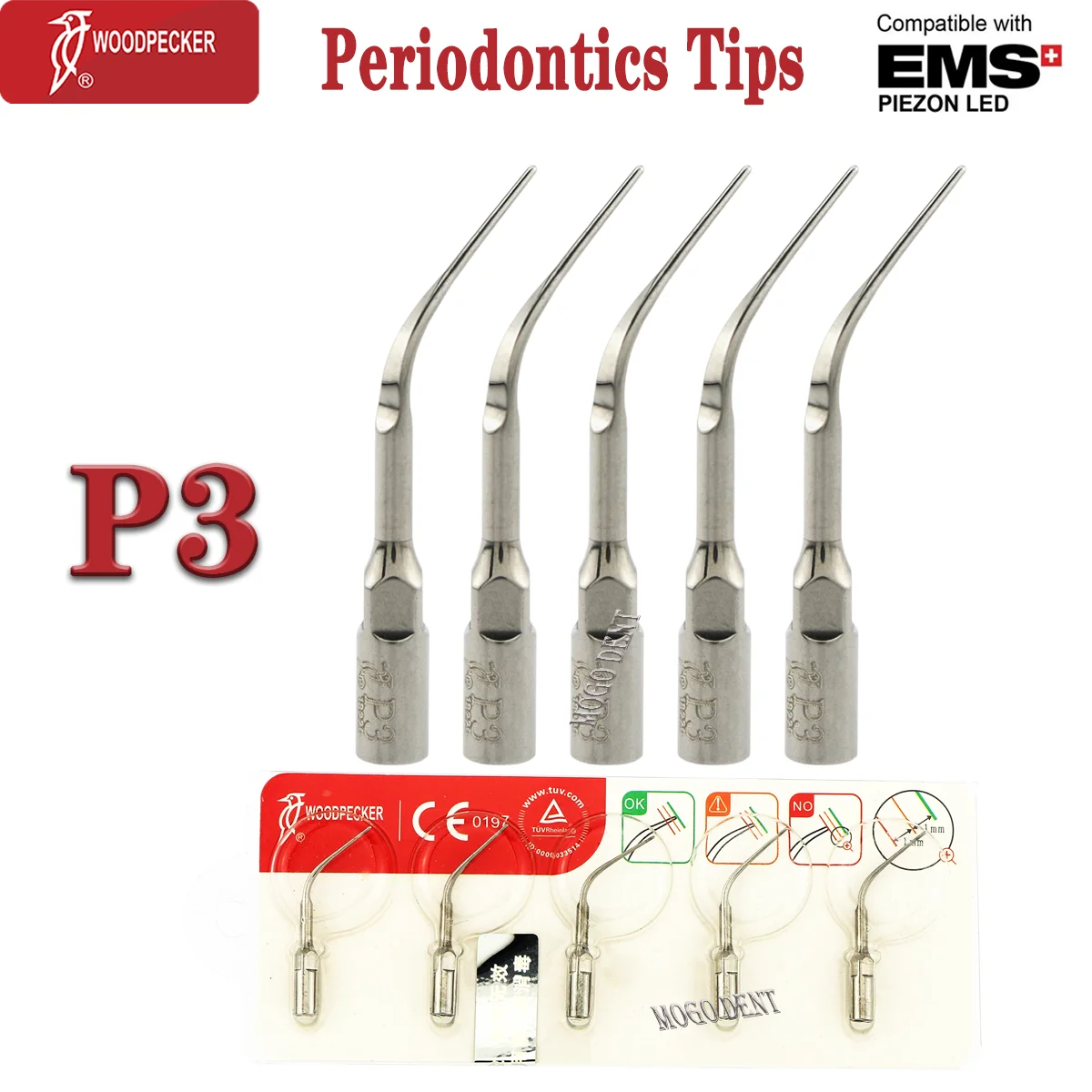 

5Pcs Woodpecker Dental Ultrasonic Scaler Tips P3 Scaling Tips Dentistry Material Fit EMS And Mectron Scaler Handpiece