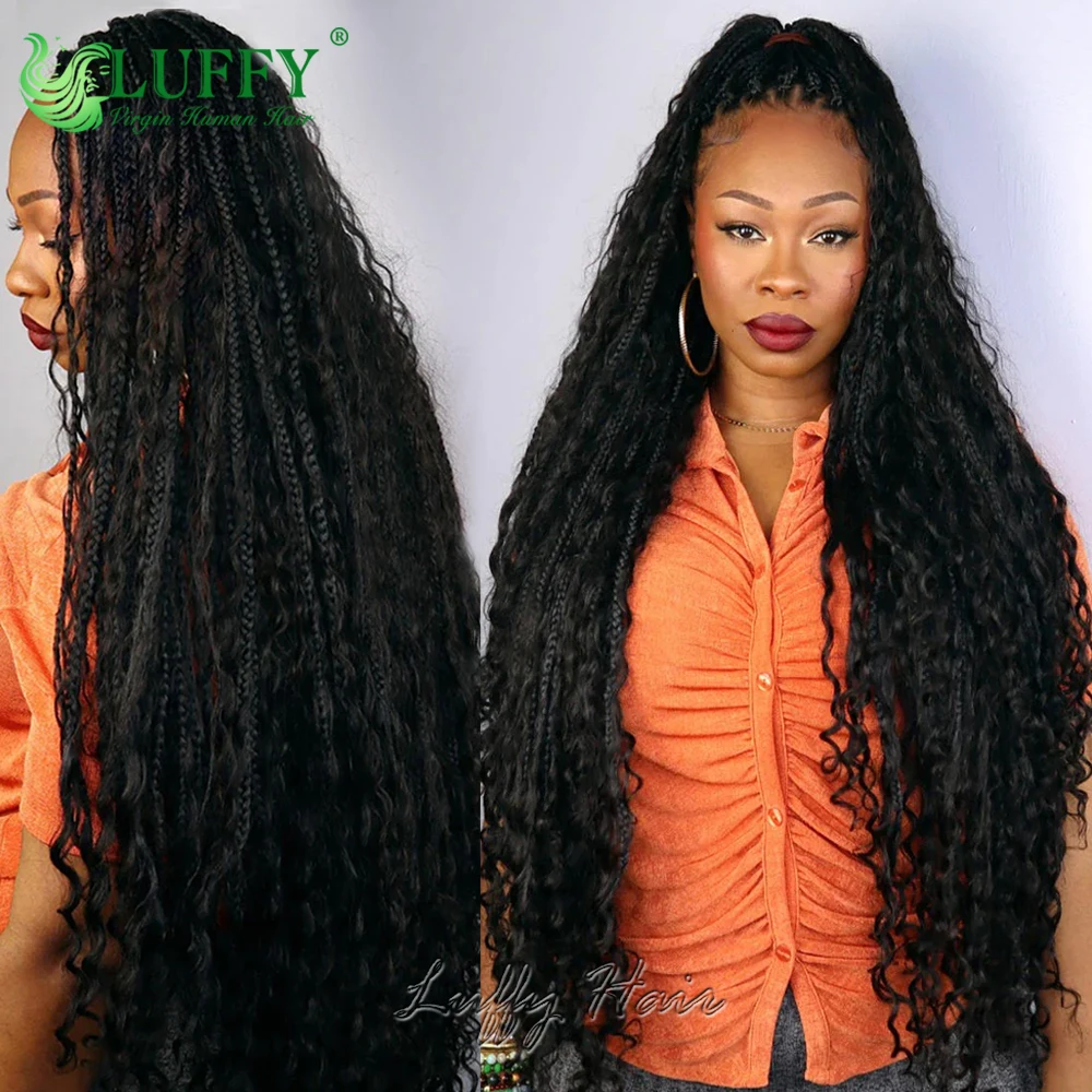 Trenzas Bohemias de ganchillo con extremos rizados, cabello humano rizado para mujeres negras