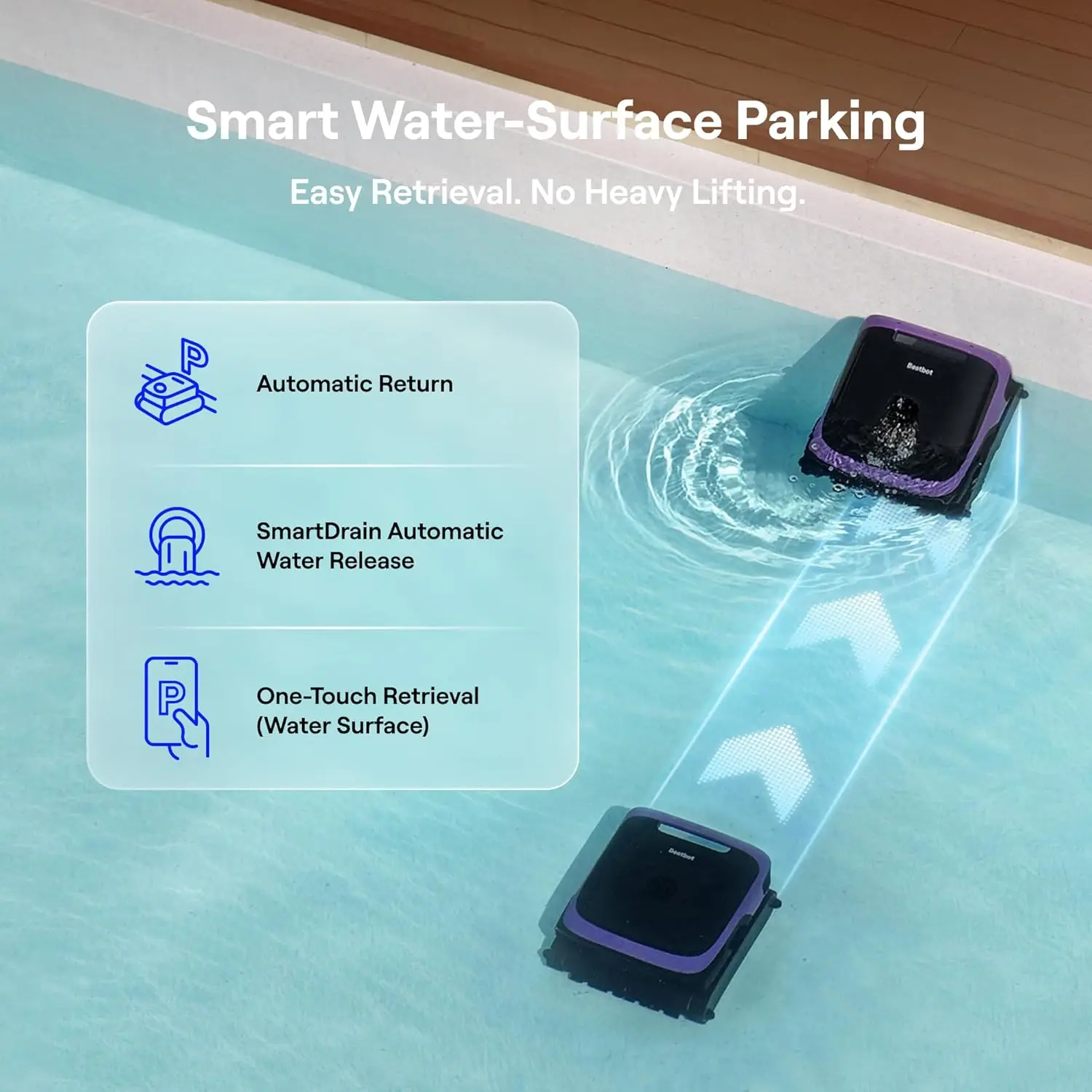 Smart Auto Pool Cleaner Robot Beatbot Sora 70 360 Clean Surface Parking 6L 6800GPH 3200 Sqft Above In Ground Vacuum Purple
