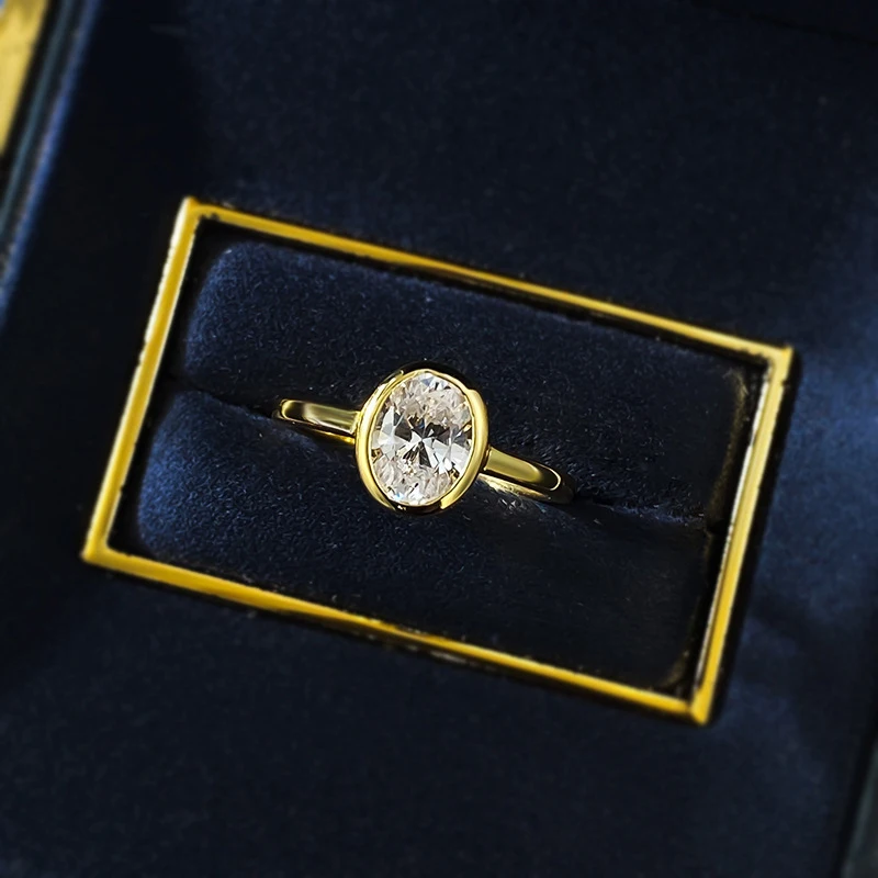 خاتم زواج من الفضة عيار 925 عيار 2 قيراط من المويسانتي البيضاوي بتصميم كلاسيكي يومي وبسيط متعدد الاستخدامات للرجال والنساء عالي الجودة #2