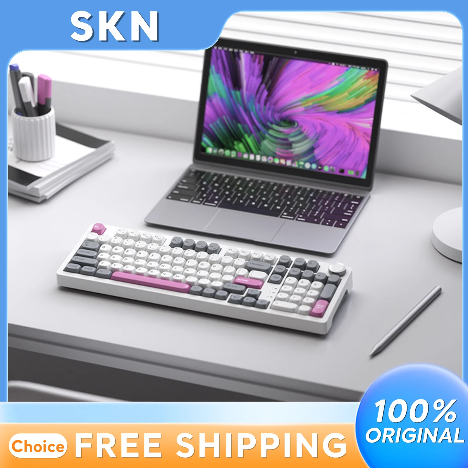 

SKN Mechanical Keyboard Tri Mode Wireless 99 Keys Gasket Mount Hot Swappable RGB Backlit Customizable For Gaming And Office Use