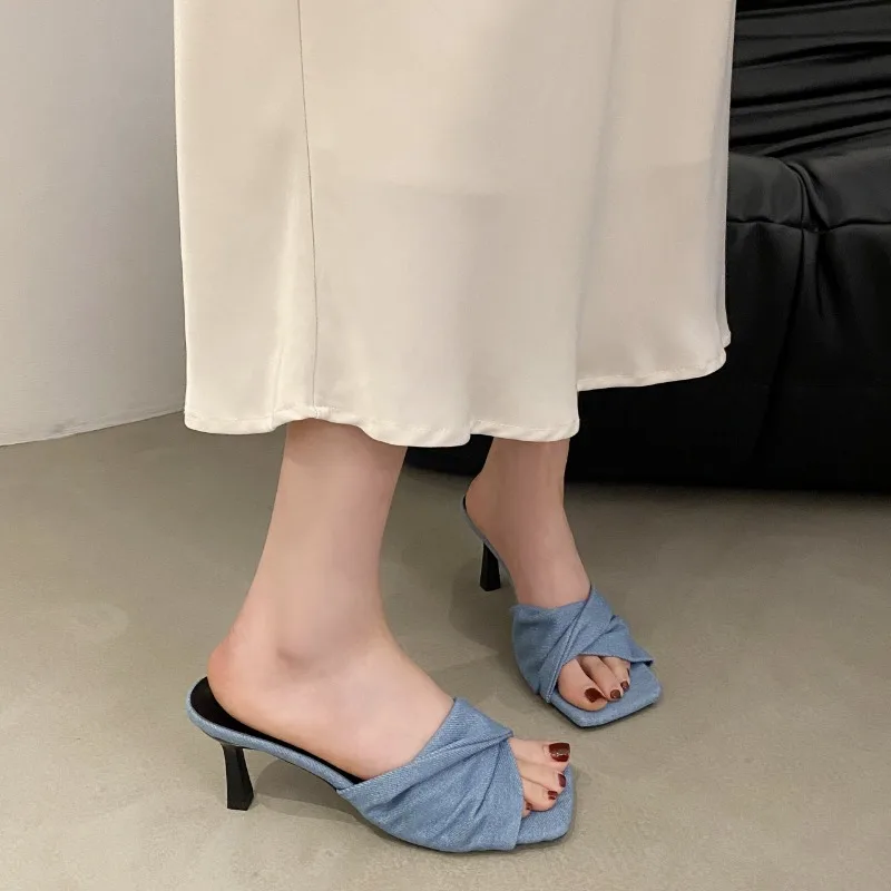 Fashion Summer One-line Solid Color Bow Flat Sandals Outdoor Beach Slippers Elegant Women Shoes 2025 Open-toed Sexy High Heels