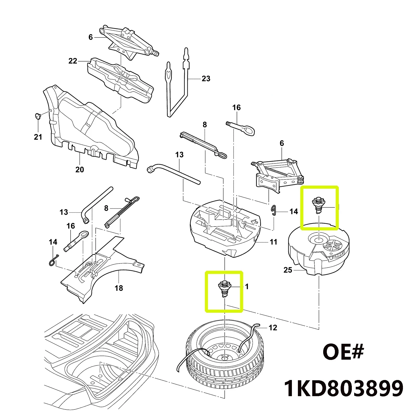 1KD803899 Spare Wheel Tire Hold Fixing Mounting Screw Bolt Retainer For SKODA Octavia 1Z Karoq NU7 Superb B6 MK2  1KD 803 899