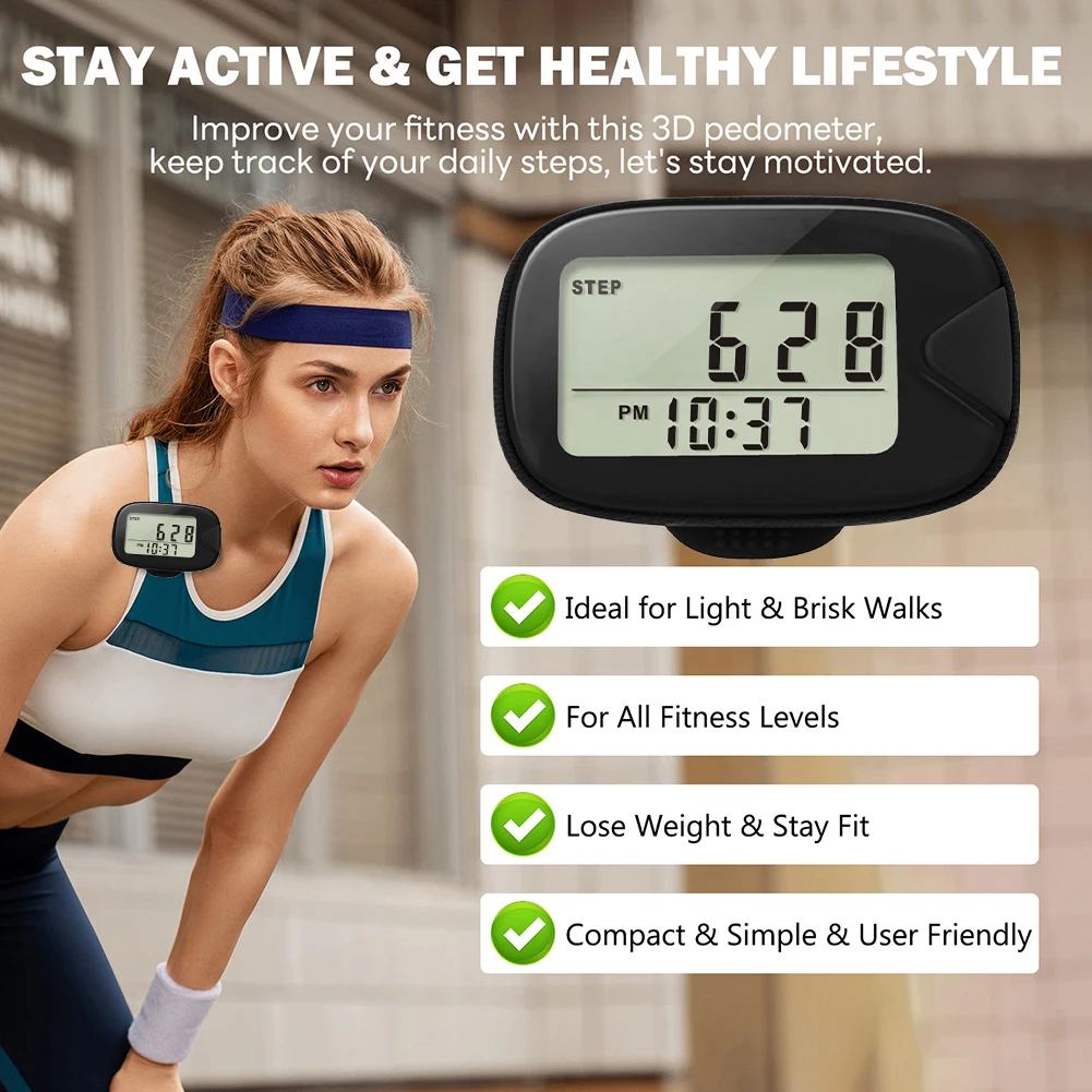 Walking Pedometer Clip  Step Counter LCD Display Portable Pedometer Multi-Function Electronic Pedometer for Walking Running