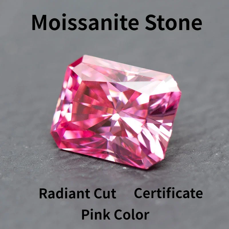 

Pink Color Moissanite Loose Stone Radiant Cut 0.5~5.0ct Premium Gems Diamond Gemstone Pass Diamond Testerwith GRA Certificate