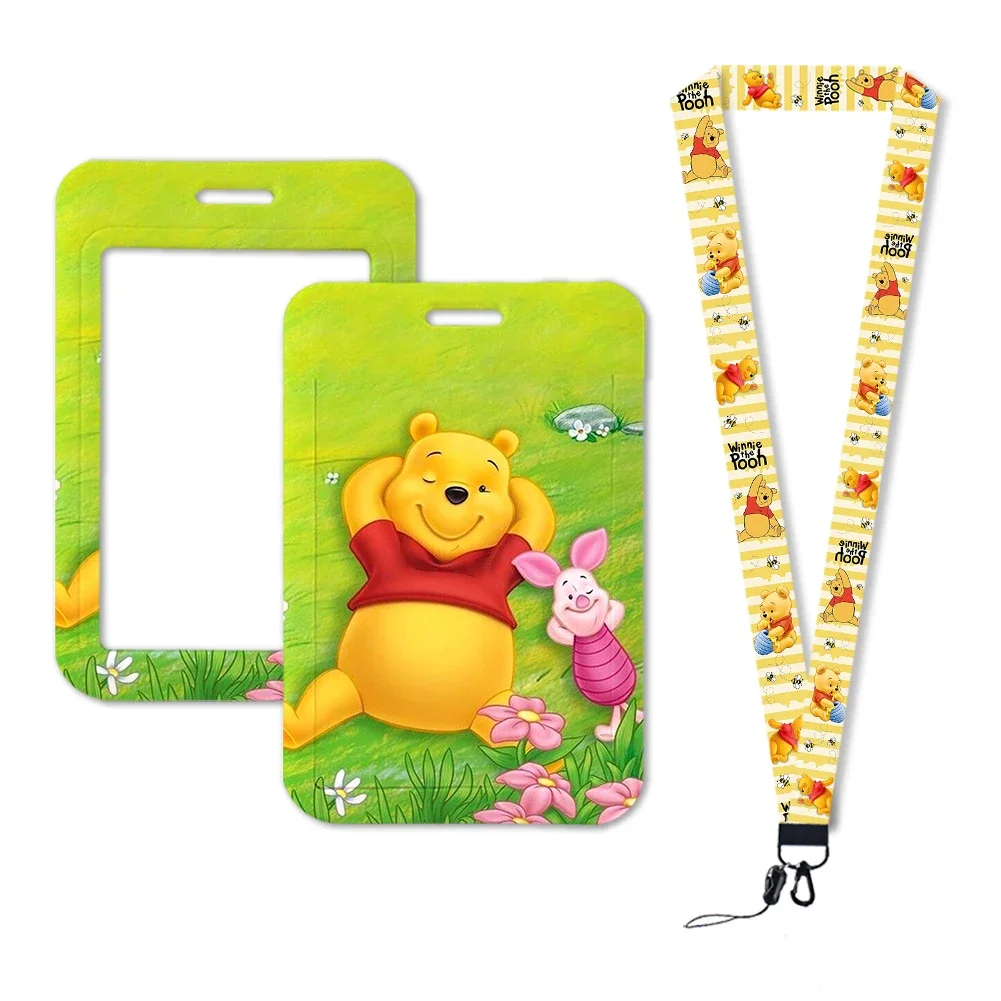 ID Card Holder Lanyard Keychain Business Badge Holders Neck Strap Student Card Case Cute Cartoon Kids Cards Cover Winnie Pooh