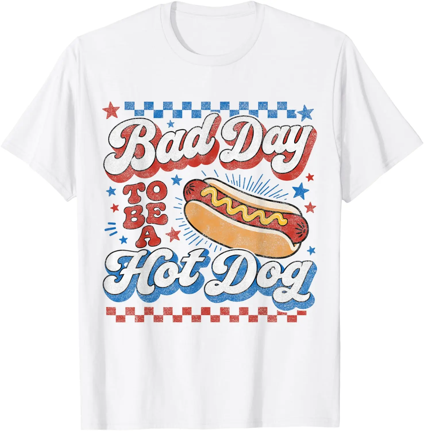 Bad Day To Be A Hot Dog Funny Grilling 4Th Of July BBQ T-Shirt Versatile, heavyweight pure cotton short-sleeve tee—trendy, thick fabric; a great gift for Christmas or Halloween.