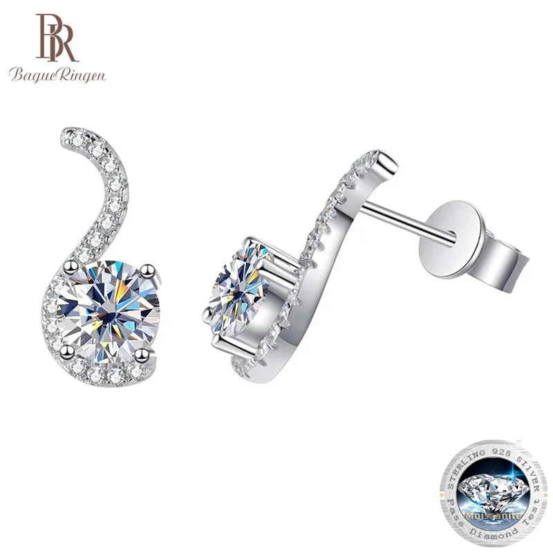 

BagueRingen, серьги из стерлингового серебра S925 D, цвет 1 карат, серьги с муассанитом и драгоценными камнями, женские серьги S-образной формы, легкие, роскошные, простой стиль
