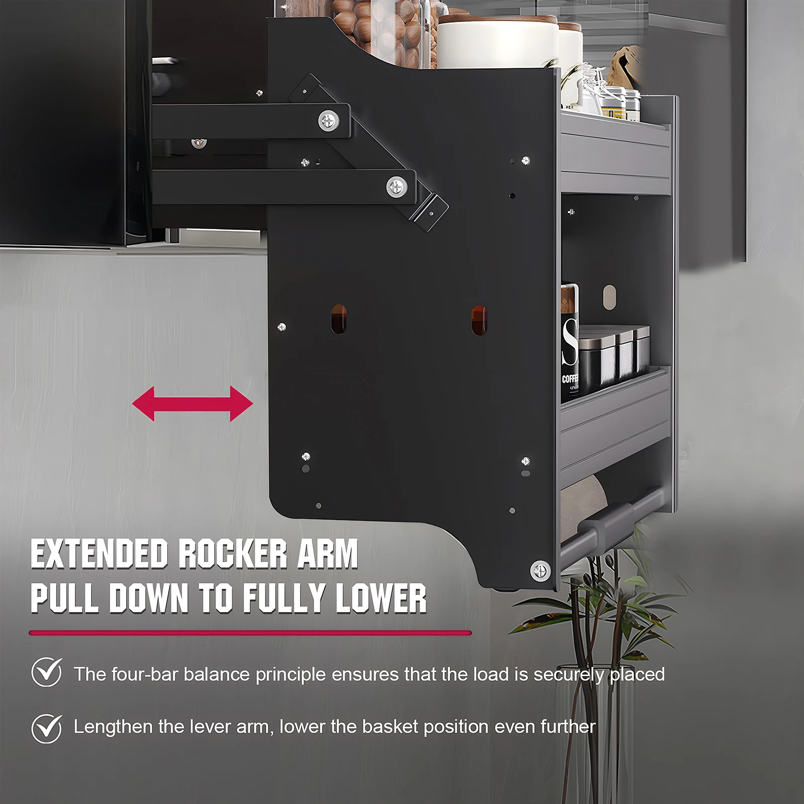 

Выдвижная полка с пневматической системой демпфирования для верхнего шкафа, регулируемая по вместимости, для специй, посуды и бутылок