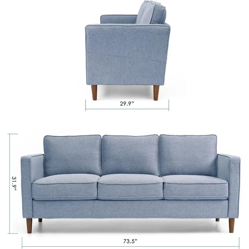 Modern Linen Fabric Loveseat / Sofa / Couch With Armrest Pockets Multifunction Home Furniture Living Room Dusty Blue Sofas