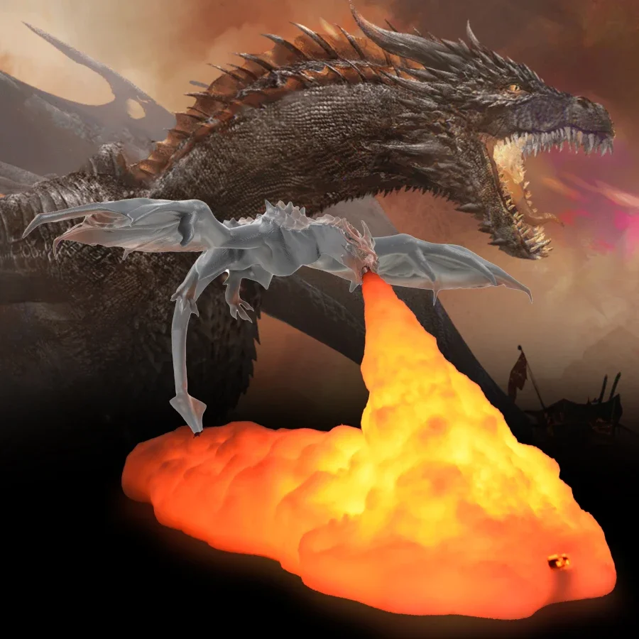 Creative 3D Printed LED Dragon Lamp - Rechargeable Desk Light for Home, Kids' Gift, Home Decoration