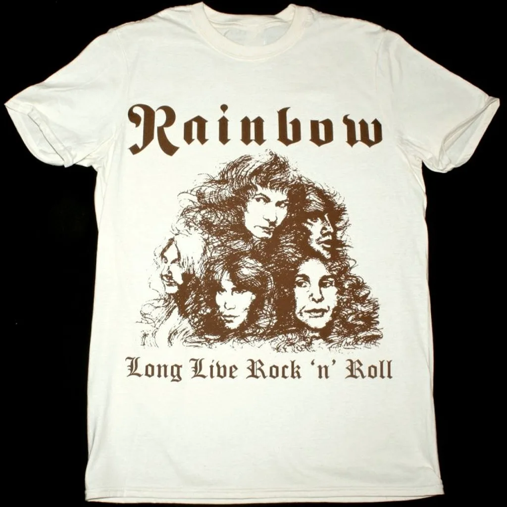 Vtg Rainbow Long Live Rock N Roll T-Shirt Wit Korte Mouw Alle Maten 2f469