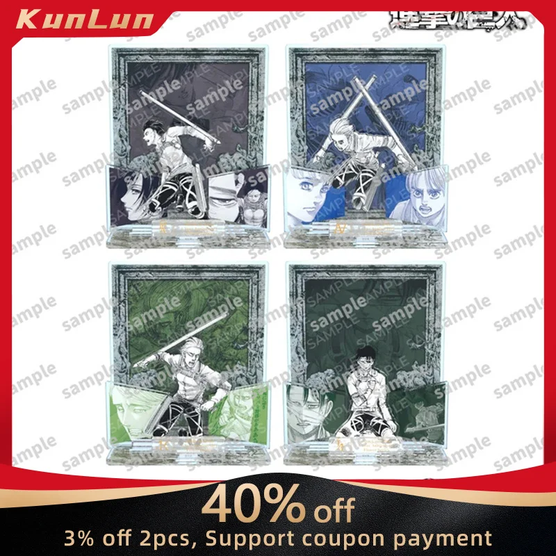 

12-14cm Anime Attack on Titan Double Insertion Vertical Card The Battle of Heaven and Earth Peripherals Levi Desk Ornaments Toys