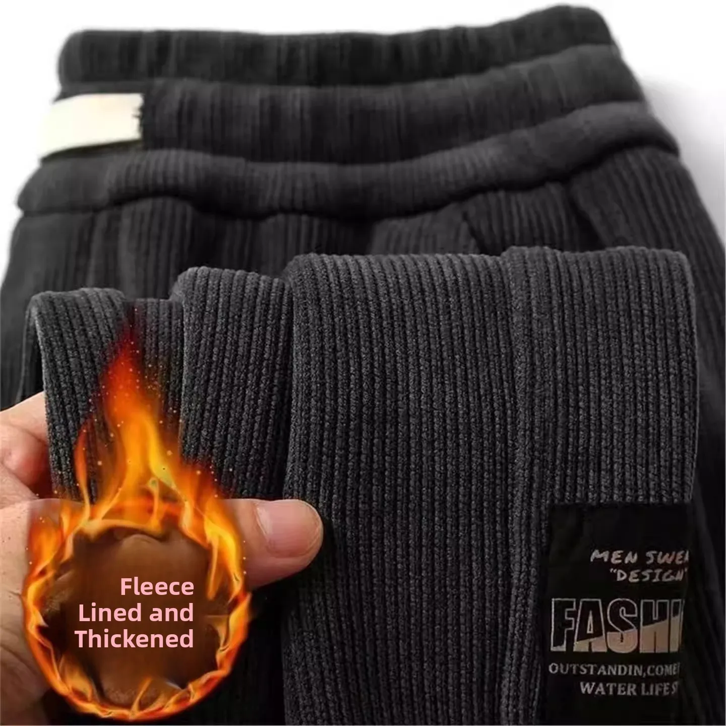 Thiened Fce سروال قصير للرجال الخريف الشتاء عادية فضفاض صالح بنطلون للعمل مطاطا Waisand بنطلون طويل