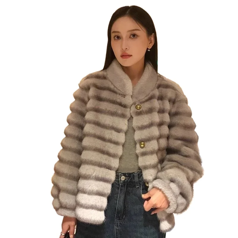 

Осень-зима 202, женская шуба, новая экологически чистая плюшевая меховая куртка, свободная короткая одежда с воротником-стойкой