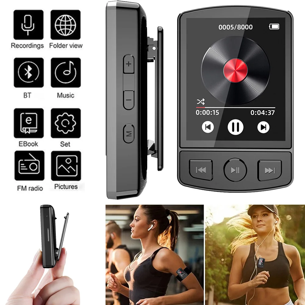 Reproductor MP3 MP4 con pantalla táctil de 1,78 pulgadas, Bluetooth 5,2, reproductor de música HiFi, altavoz incorporado con libro electrónico/radio/FM/video/grabadora, 8-128GB