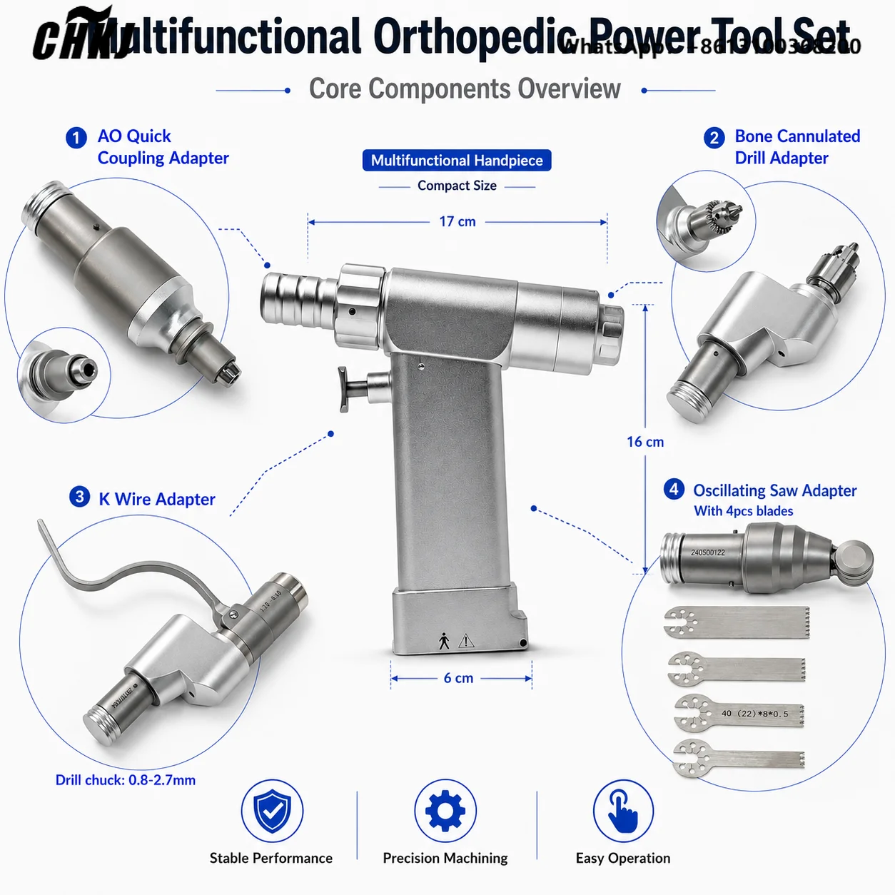 Mini Multifunction Bone Drill Oscillating Saw AO Bone Drill K-wire Adapters Orthopedics Veterinary Power Drill Saw Bone Surgery