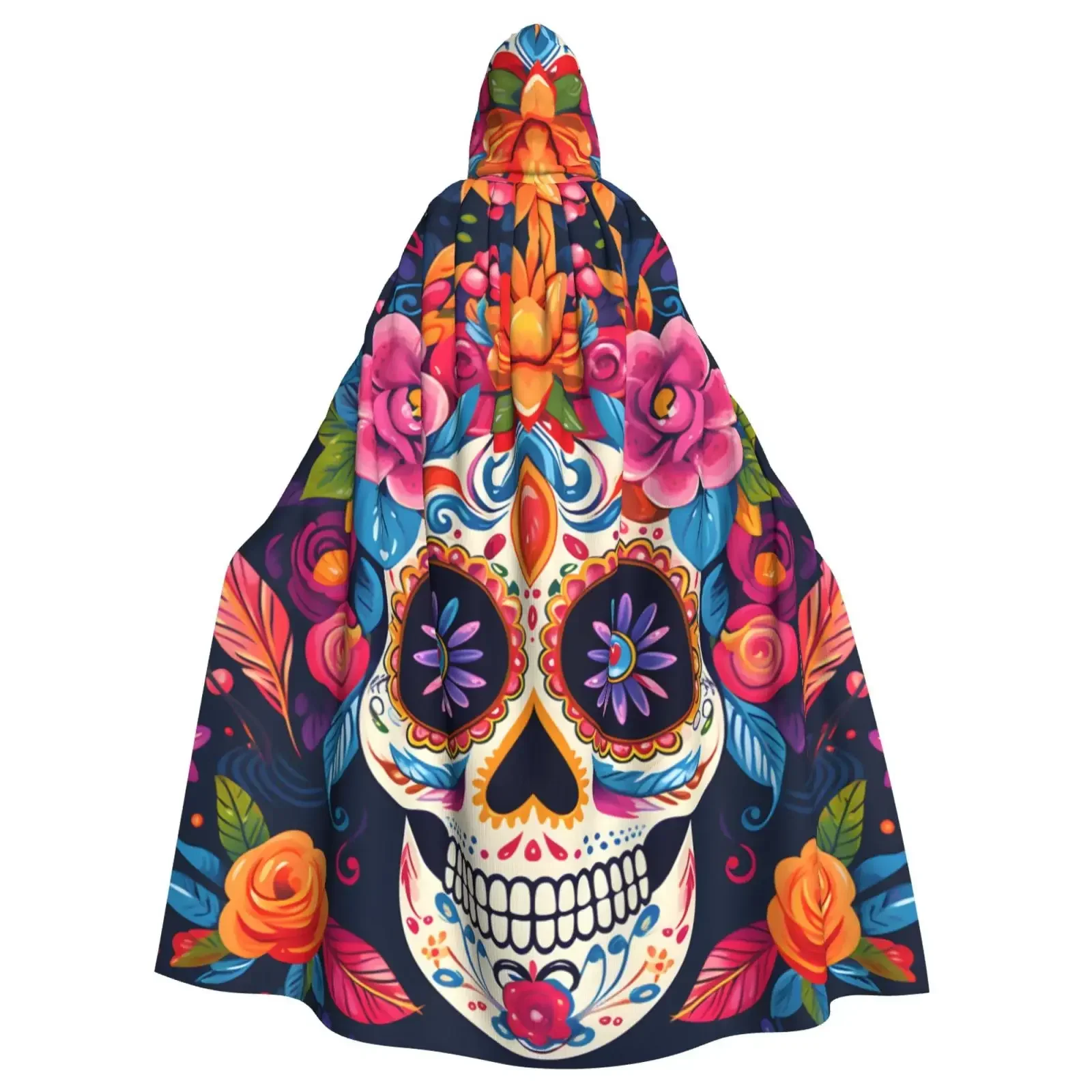 

Halloween Day of The Dead Sugar Skull 3D Print Cloak Hooded Cape Adult Unisex Fashion Halloween Cosplay Cape
