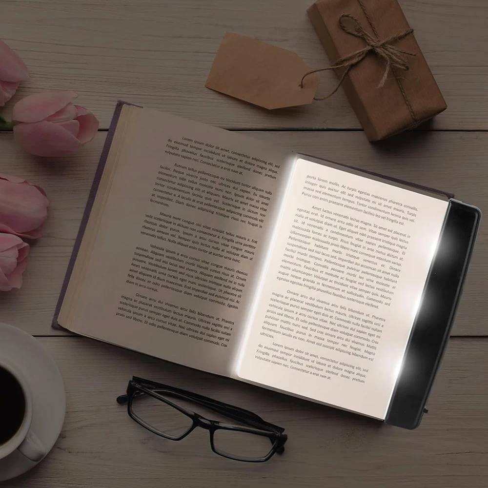 Flat Book Light for Reading in Bed at Night Clear LED Book Full Page Light Illuminator Panel Plate Lamp Board Wireless