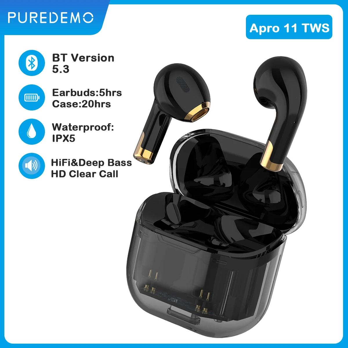 

Transparent In Ear Wireless Bluetooth Headsets BT5.3 Deep Bass Earphones ENC Call Noise Canceling Headphones Stereo Earbuds