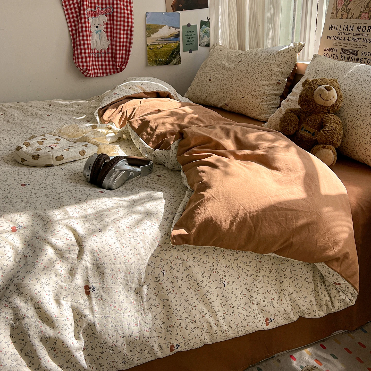 

Floral Bedding Set Korean Style Soft Bed Sheet Set Queen King Size Duvet Cover Set No Filling With Pillowcase Bedroom Decor