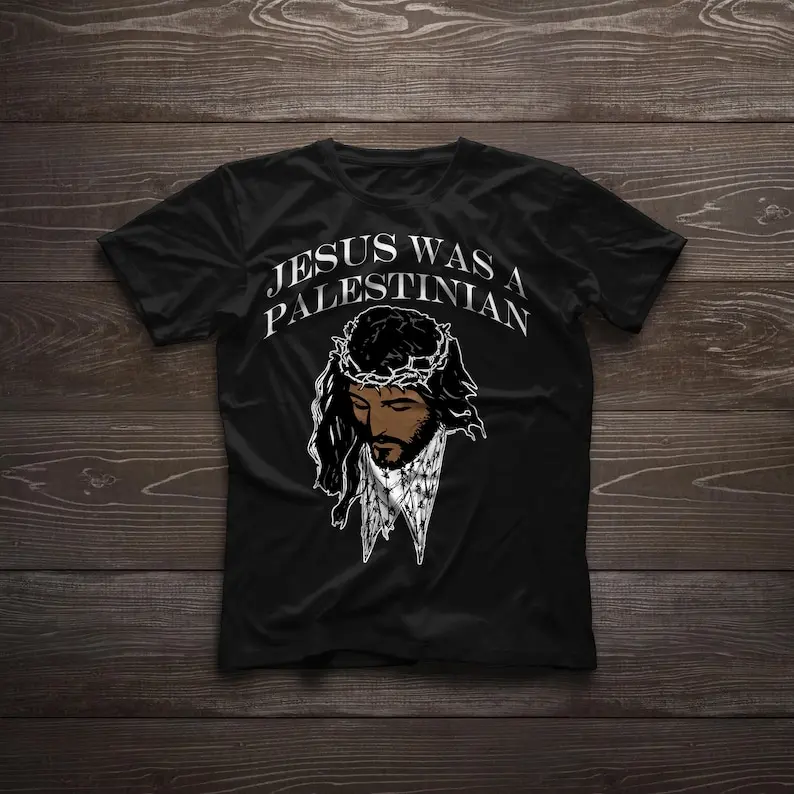 

Cotton for Autumn Winter Vintage Casual Tops Jesus Was A Keffiyeh Palestine Support Christian Faith Unisex T-shirt Men Clothing