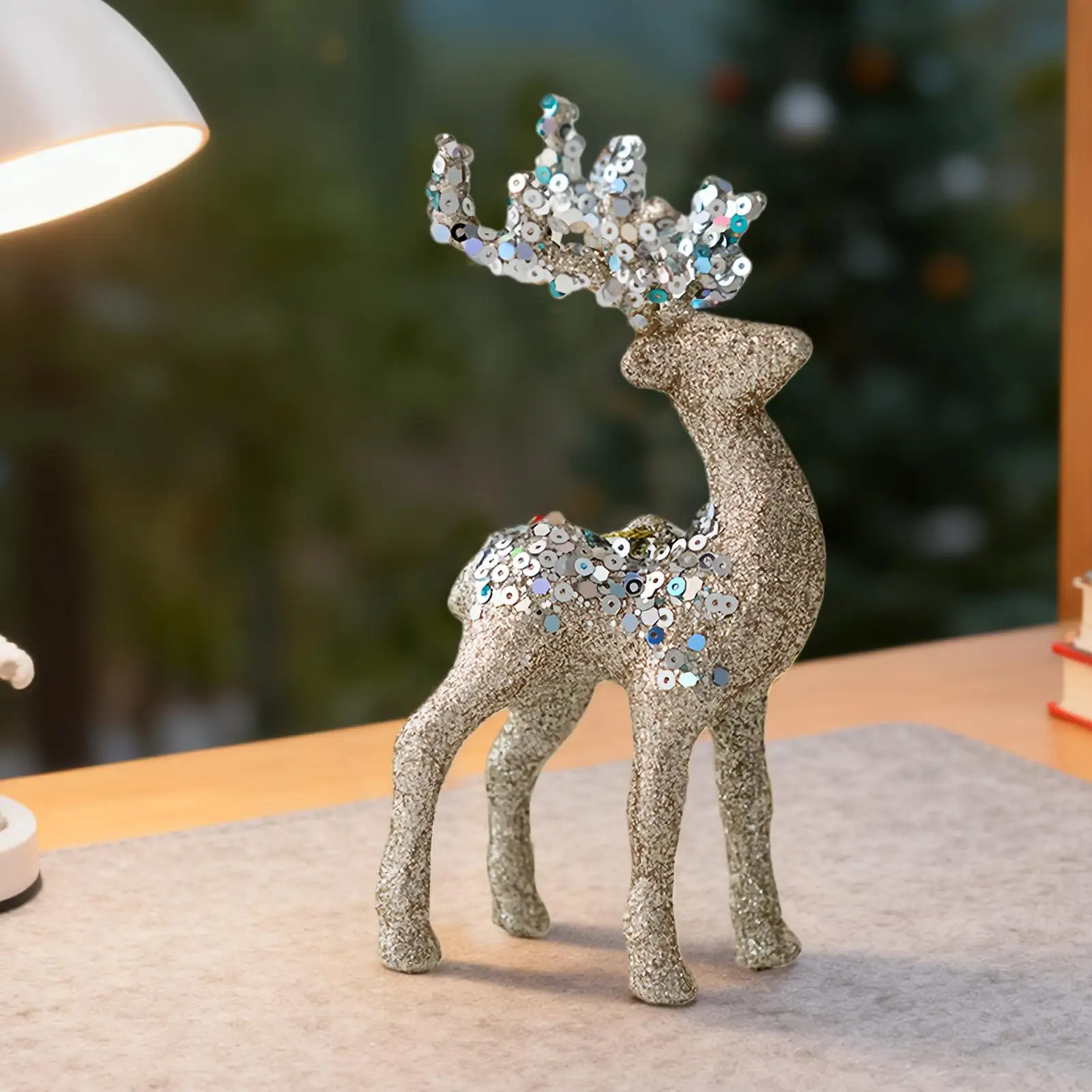 Reindeer Statue Decor Christmas Glitter Flocked Sculpture Desktop Holiday Sculpture For Collectors Photography Home Living Room