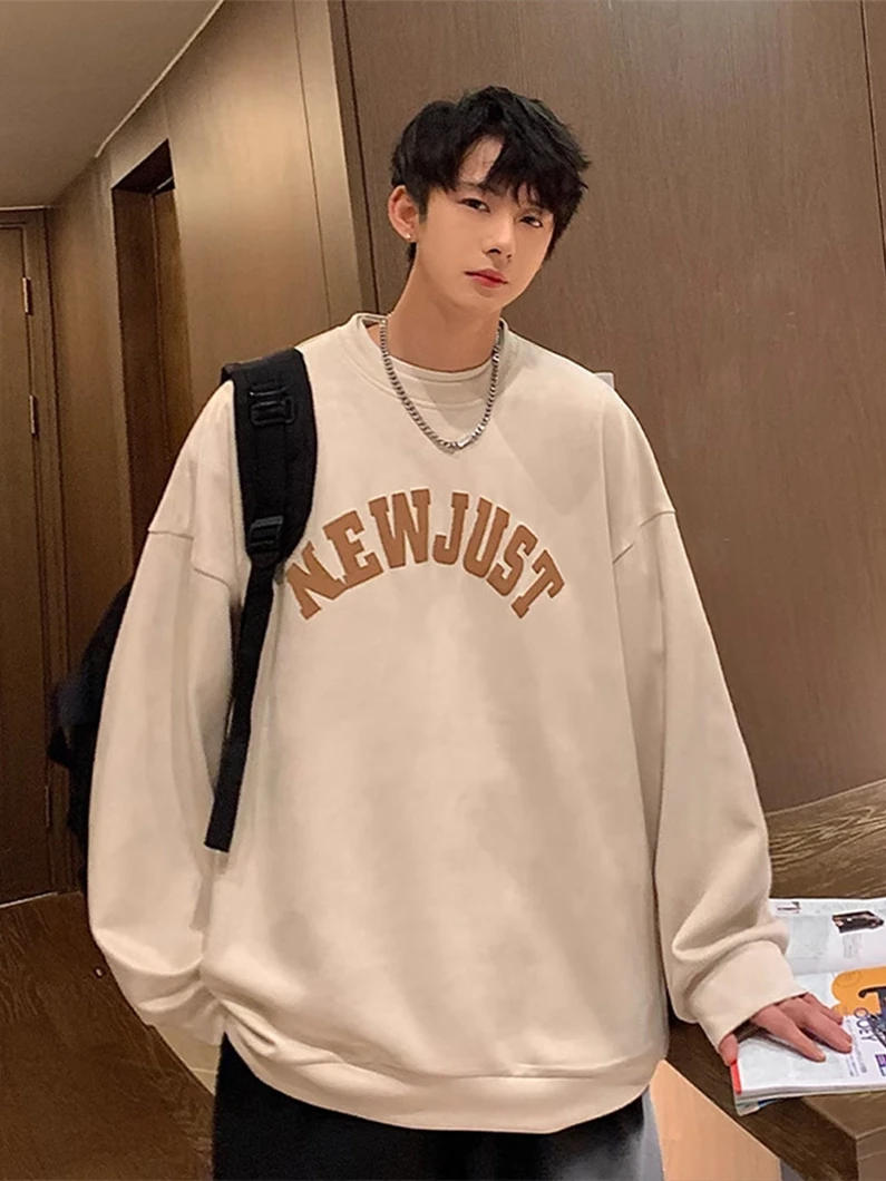 

Youth American Sle Suede Fce Sweatirt Spring Autumn Oversize Casual Comfortable Print Top for Teens Trendy Streetwear
