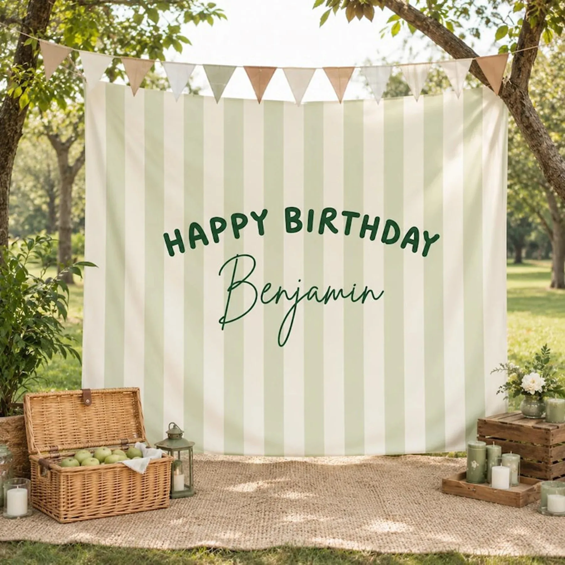 VIKAMA Personalized Custom Birthday Tapestry, Custom Name Party Backdrop, Boho Strip Banner, Fabric Wall Art