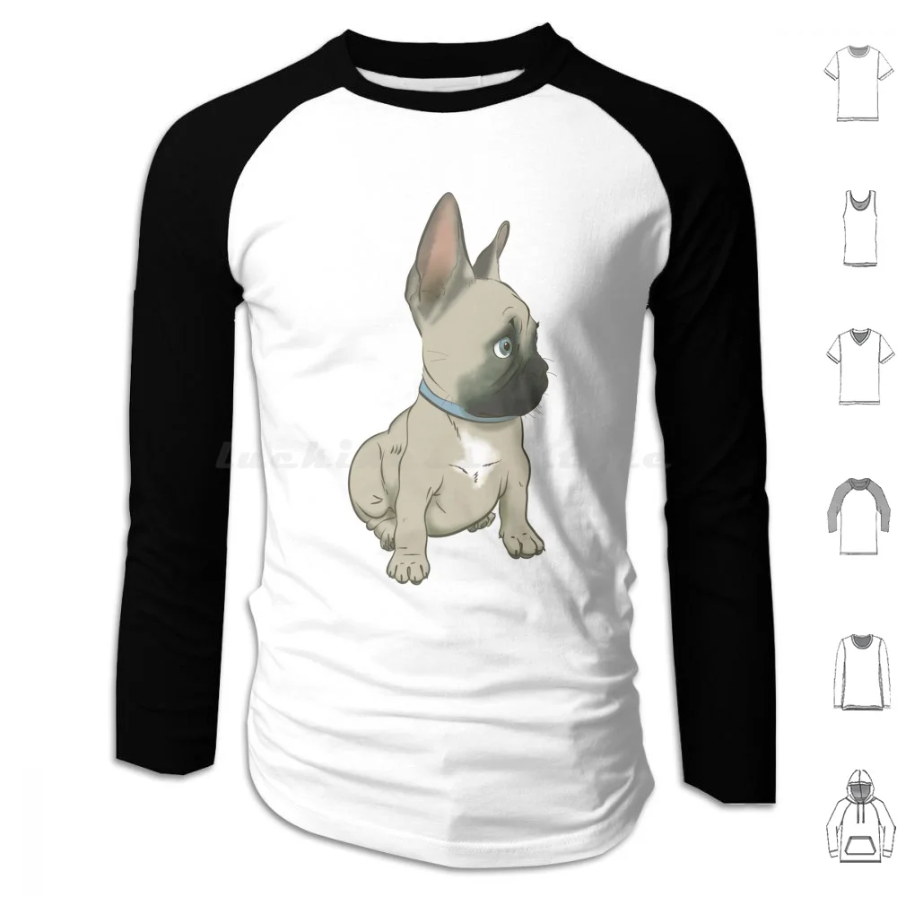 Frenchie جرو هوديس طويلة الأكمام Frenchie French Bulldog لطيف جرو مرسومة باليد الكلب